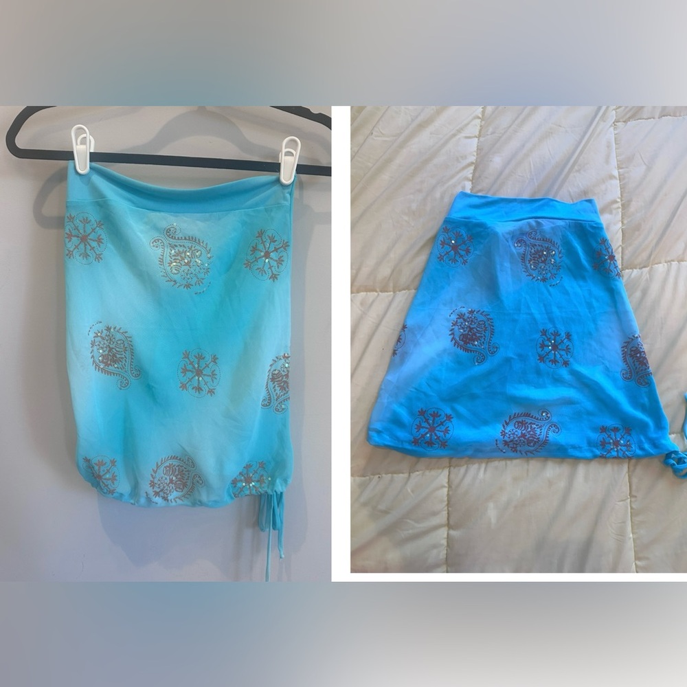 Free People Sheer Blue Embroidered Tube Top / Convertible Skirt.